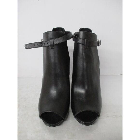 USED Michael Kors Women Lawson Leather Peep Toe Ankle Wrap Booties, black-Sz 8.5 - Picture 3 of 12